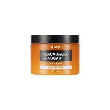Скраб для тіла цукровий "Білий Мускус" Kundal Macadamia & Sugar Body Scrub White Musk 550 г KNDL-043 фото